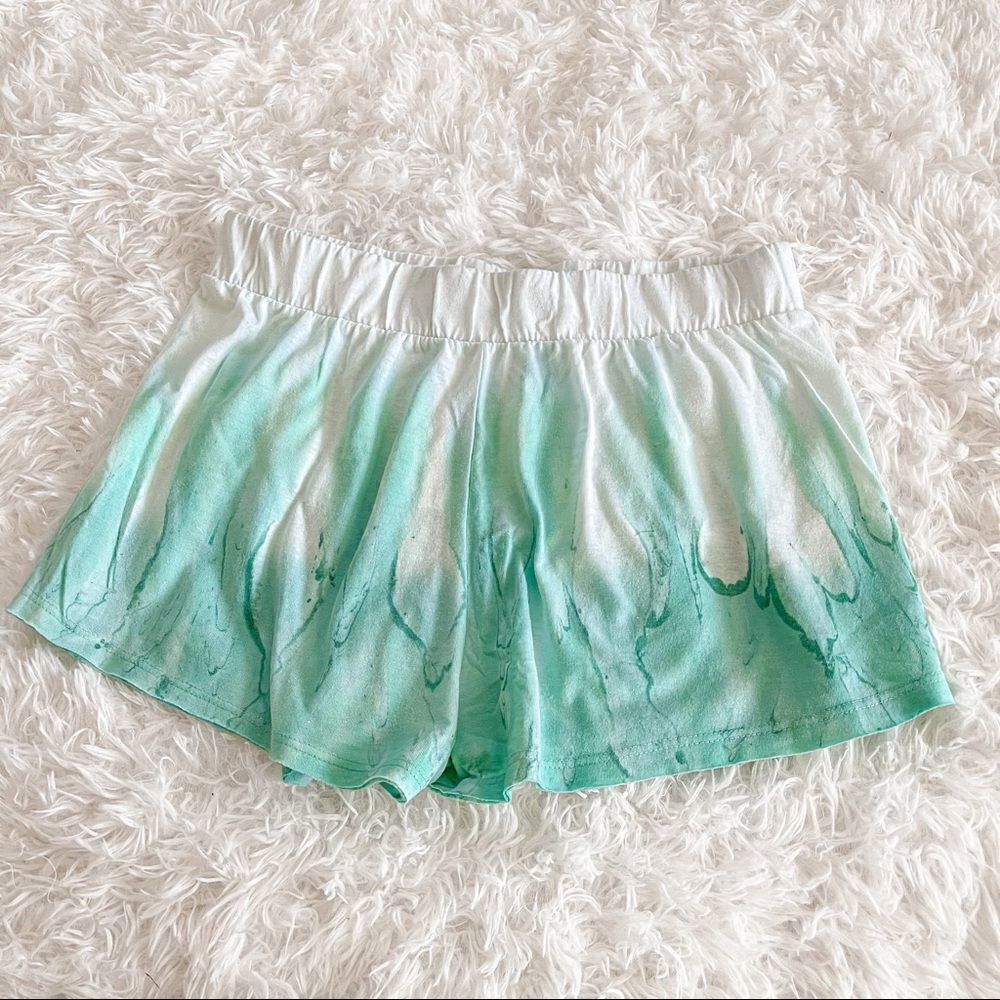 Maronie x Revolve Green and White Tie Dye Elastic Waist Lounge Shorts SZ M BNWT